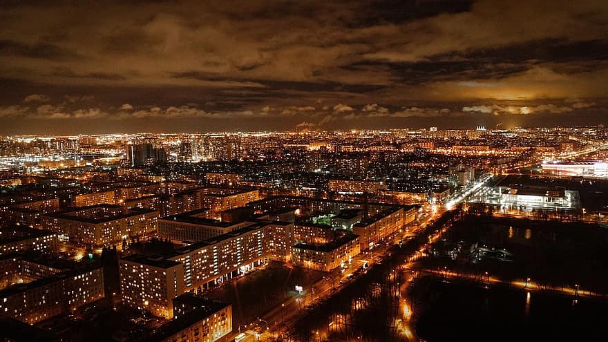 Sankt Petersburg, noc, Miasto, miejskie światła, nocne światła, Petersburg