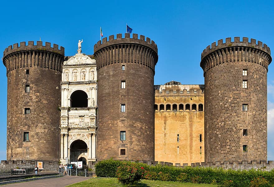 castel nuovo, neapel, Italien, historia, slott, Maschio Angioino, fästning, museum, byggnad, medeltida, medeltiden