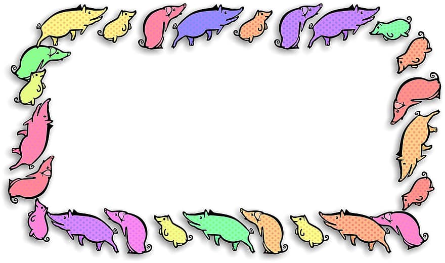 Schweine, Tiere, Tierwelt, Natur, Säugetiere, häuslich, Landwirtschaft, Schwein, Herde, Scrapbooking, Rand
