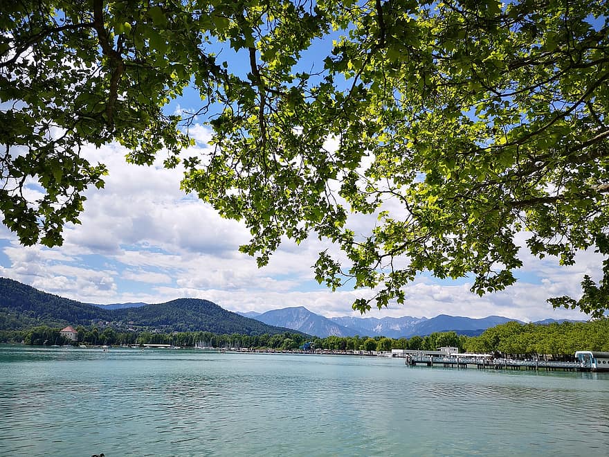 Carinzia, Austria, lago, montagne, natura, paesaggio, estate, acqua, albero, blu, foresta