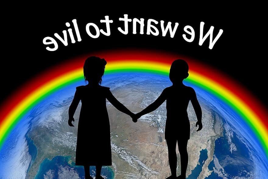 Forward, Globe, Children, Girl, Boy, Earth, Rainbow, World, Friendship, Together, Environment