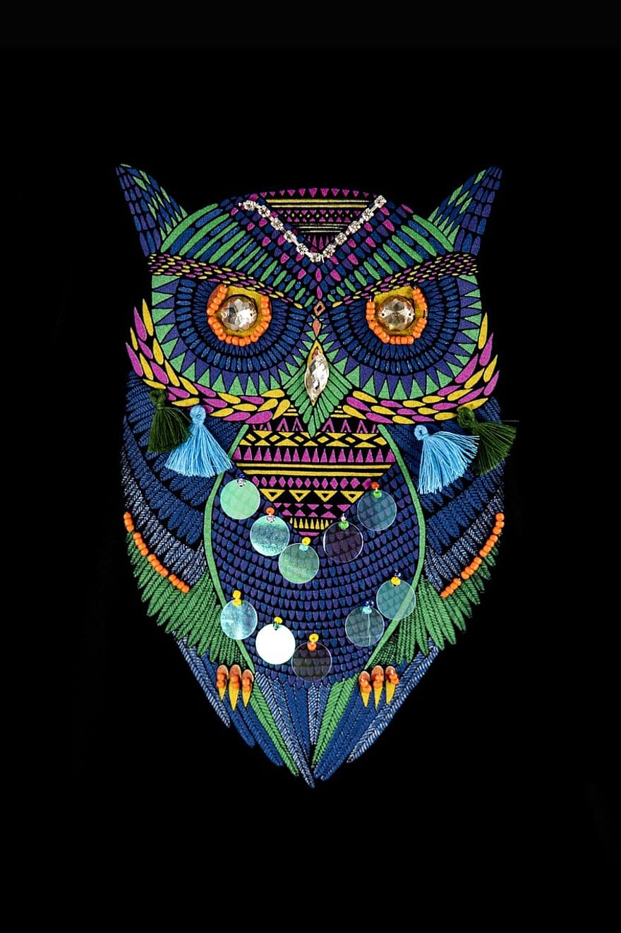Owl, Figure, Fabric, Colors, Bird, Logo, Design, Style, Art, Decoration, Cute
