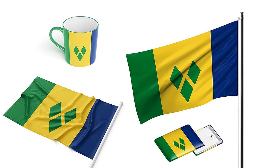 Saint Vincent And The Grenadines, Country, Flag, Pin Badge, Mug, Cup, Flagpole, National Flag, Symbol, Independence, National Day