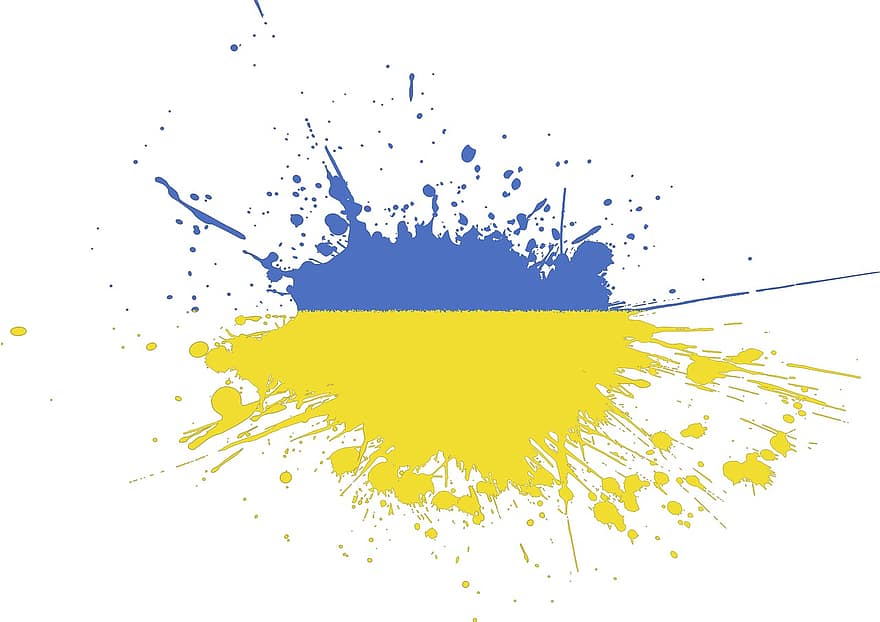 飛び散る、しぶき、ペイント、旗、ウクライナ、キエフ、ウクライナ語、グランジ、抽象、インク、きらきら