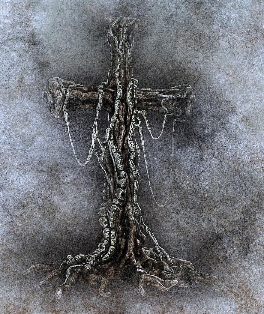 хрест, дерево, сук, Вінтаж, старий, древній