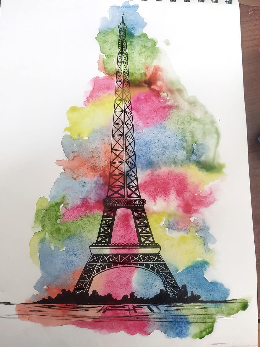 파리, 프랑스, 수채화 그림