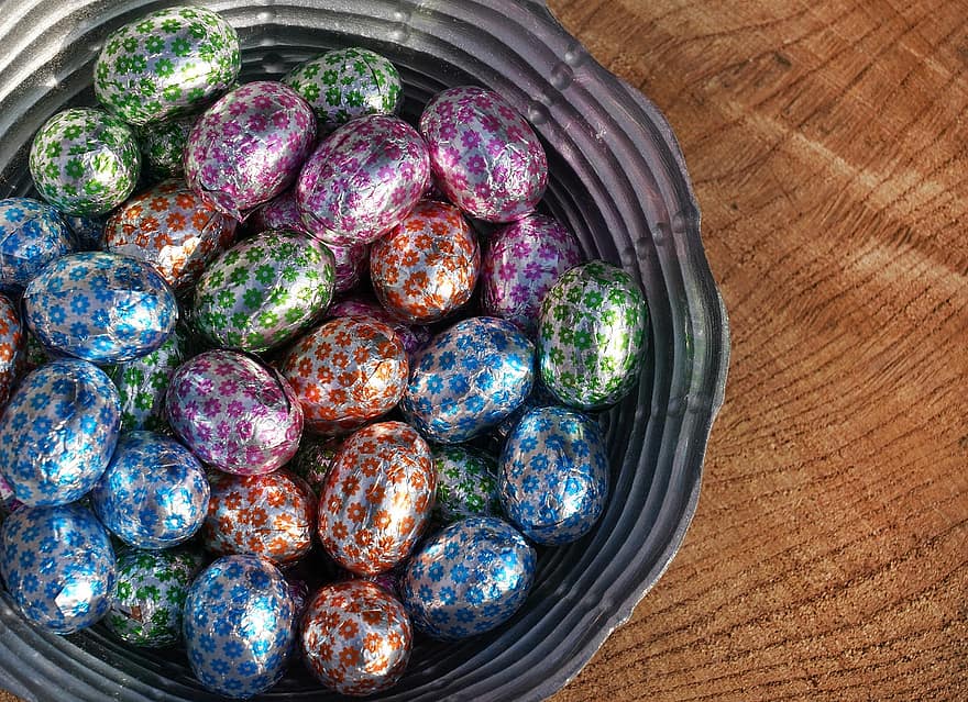 ous de Pasqua, ous de xocolata, caramels, dolços, llaminadures, vista superior, multicolor, decoració, cristianisme, cultures, menjar