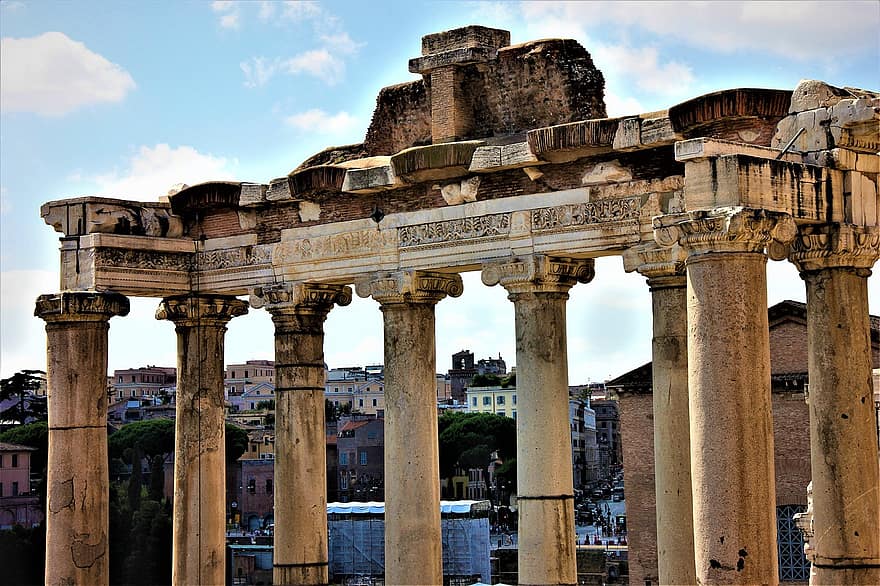 kerk, monument, kolommen, ruïnes, mijlpaal, architectuur, beroemd, Italië, Rome, geschiedenis, stad