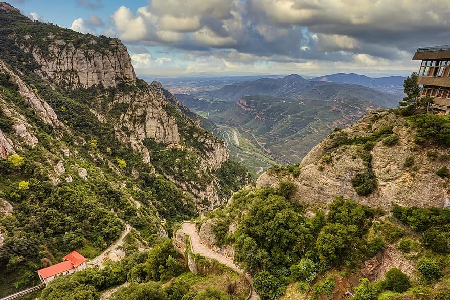 Barcelona, Monastery, Mountain, Spain, Montserrat, Landscape, Tourism, cliff, forest, rural scene, travel