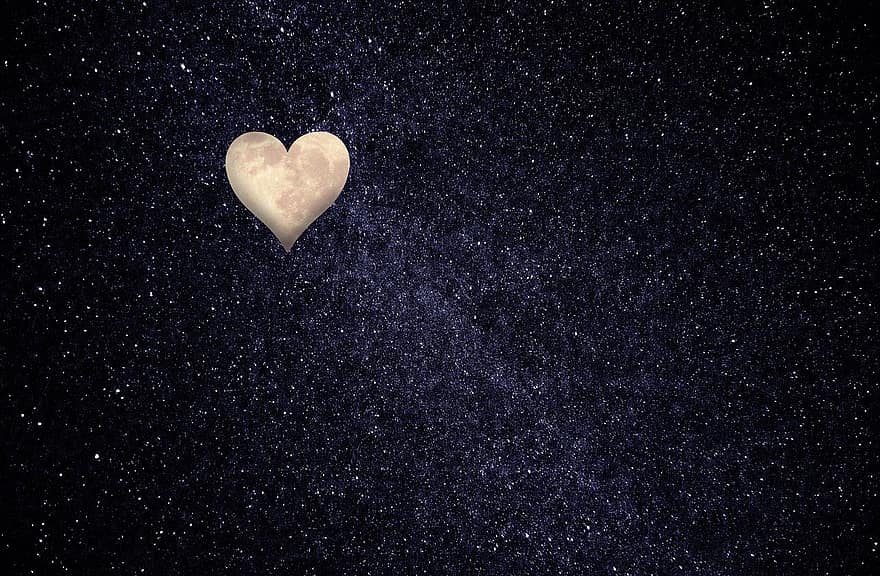 Heart, Moon, Night Sky, Love, Thoughts, Happy, Luck, Star, Romantic, Greeting, Valentine