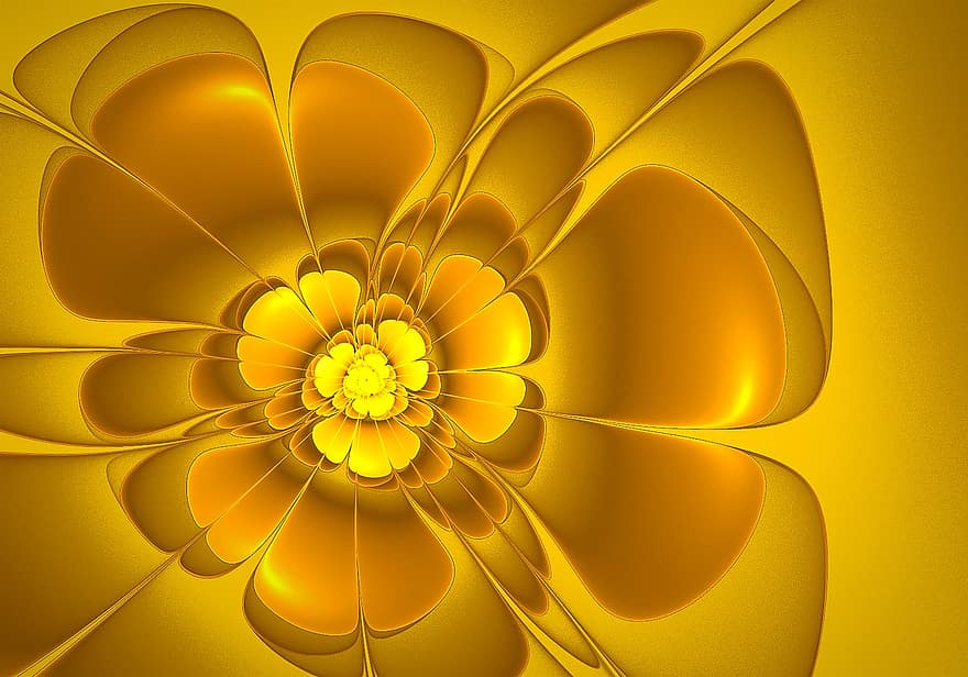 fractal, keltainen, kukka, kukka-, värikäs, fantasia, hehku