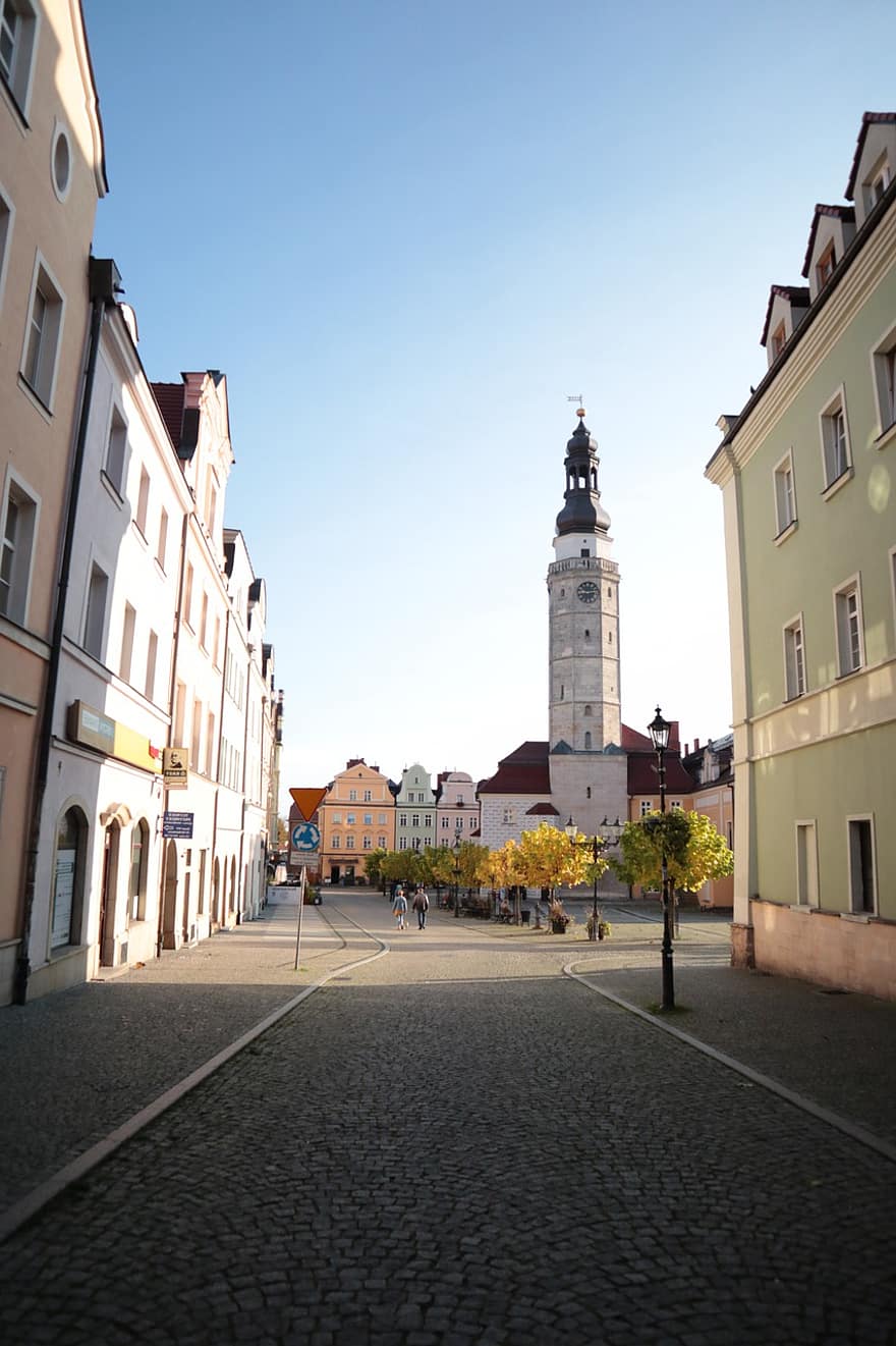 clădiri, stradă, trotuar, monument, piaţă, urban, Polonia, Bolesławiec