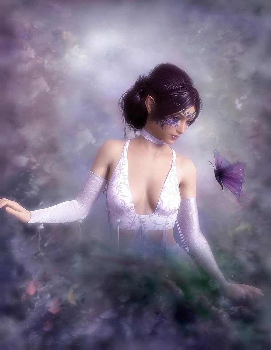 Woman, Butterfly, Fantasy, Girl, Lady, Attractive, Beautiful, Enchanted, Magical, Fairy Tale, Nature