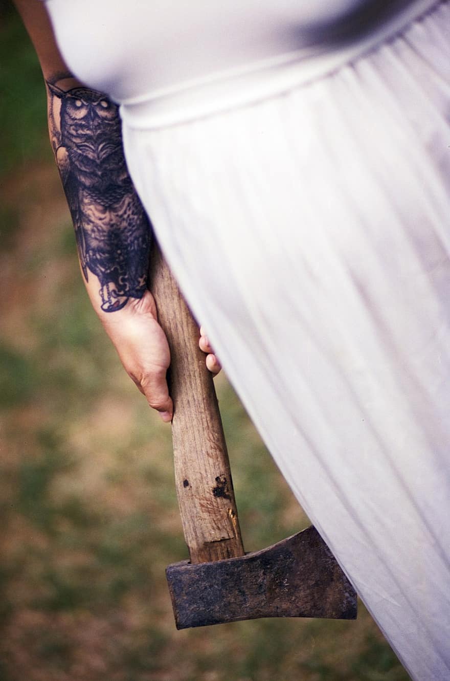 White Dress, Axe, Tattoo, Horror, Scary, White, Weapon, Dress, Angry, Hatchet, Handle