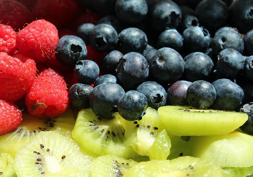 augļi, vitamīnus, diēta, mellenes, avenes, ēdiens, veselīgi, svaiga, svaigumu, tuvplāns, veselīga ēšana