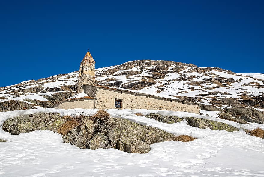 Frankreich, Kapelle St. Margarete, Winter, Schnee, Savoie, Berg, Landschaft, Gipfel, Eis, Kulturen, Reise