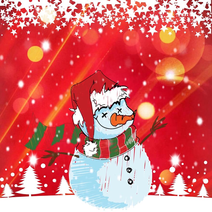 눈사람, 크리스마스, 크리스마스 때, 눈, 겨울, 그림, 인사말 카드, 장식, 명상 적, 감기