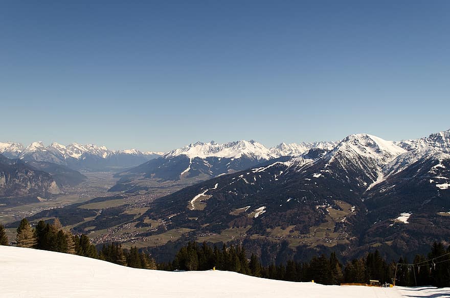 kalnai, Alpės, sniegas, slidės, žiemą, sezoną, pobūdį, kalnas, kalnų viršūnė, kraštovaizdį, mėlyna