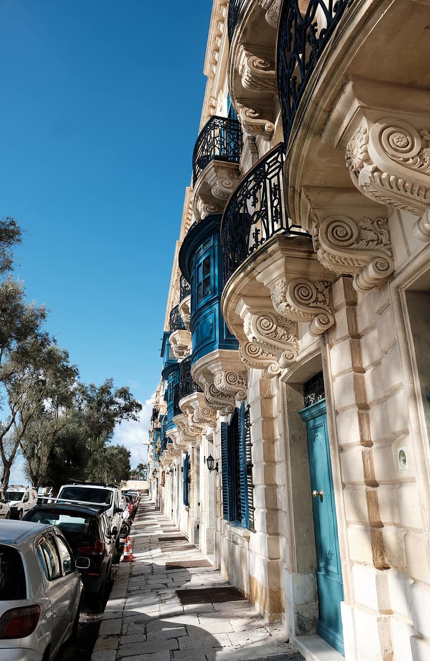 Stadt, Reise, Tourismus, die Architektur, Valletta, Malta, maltesisch, Bürgersteig, Balkon, Häuser, städtisch