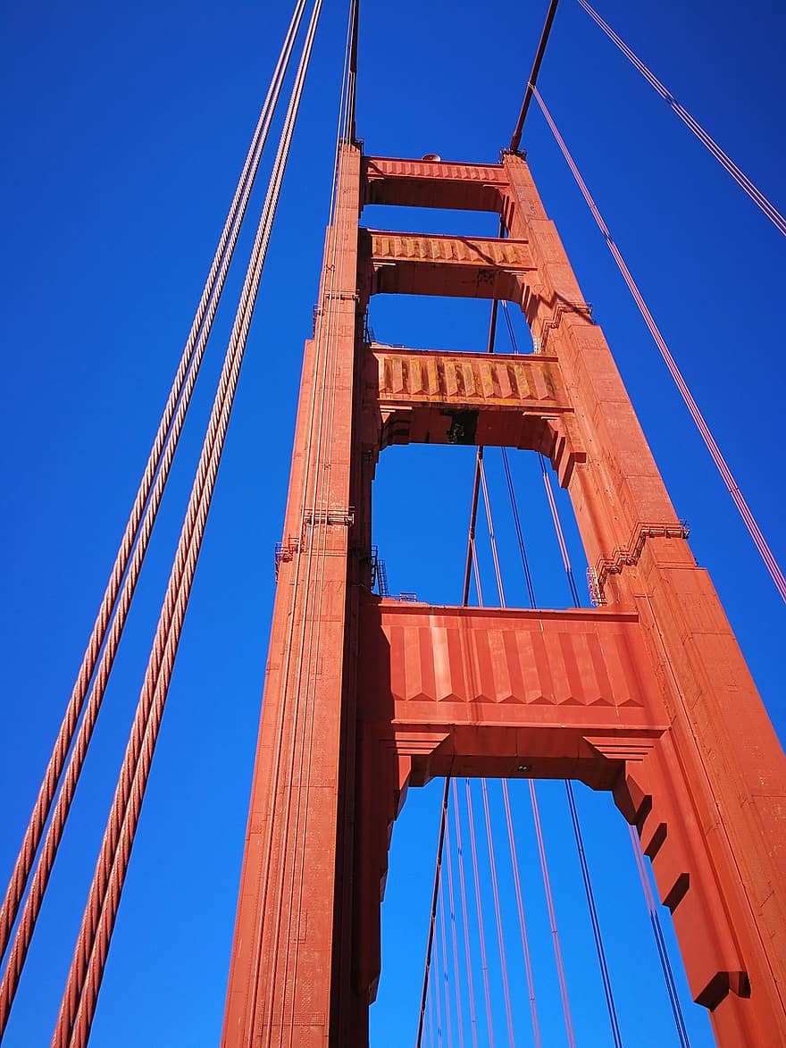 Bridge, Golden Gate Bridge, California, famous place, architecture, blue, suspension bridge, transportation, built structure, steel, construction industry