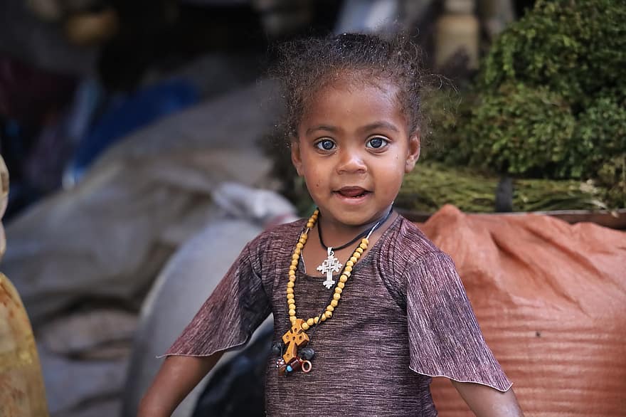 dítě, dívka, roztomilý, mladý, dětství, trh, Etiopie, usmívající se, africké národnosti, jedna osoba, štěstí