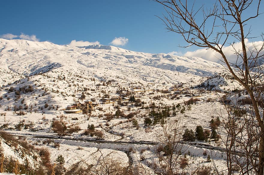 núi, tuyết, mùa đông, làng, lạnh, Thiên nhiên, phong cảnh, phong cảnh, kastoria