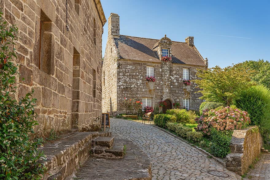 landsby, gamle landsby, gamle huse, middelalderlig, fransk landsby, arkitektur, bygning, Locronan, Finistère, bretagne, Kristendom