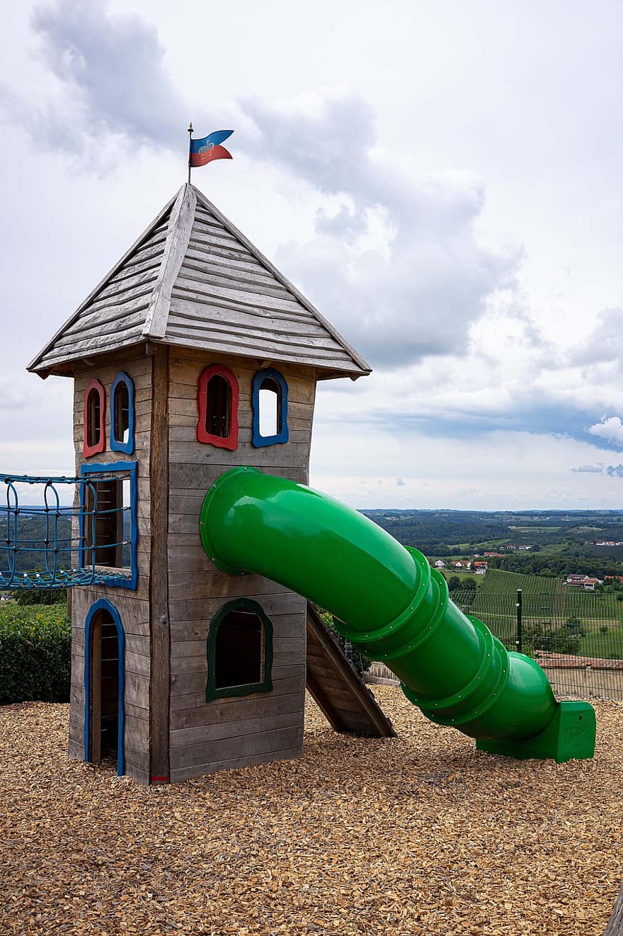 Slide, Playground, Children's Playground, Climbing Frame, Game Device, Fun, Wood, Leisure Time, Childhood
