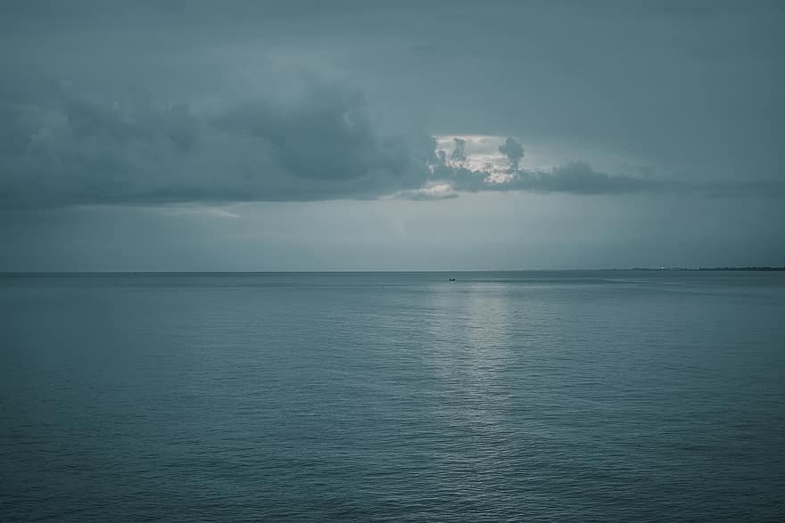 mar, horitzó, cel, oceà, aigua, núvols, sortida del sol, naturalesa, paisatge marí, blau, onada