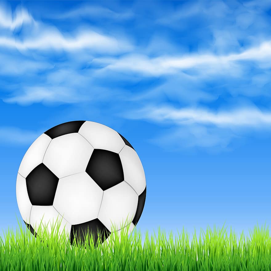 Voetbal Achtergrond, voetbal, voetbal bal, gras, hemel, sport, bal, stadion, wit, spelen, wereld-