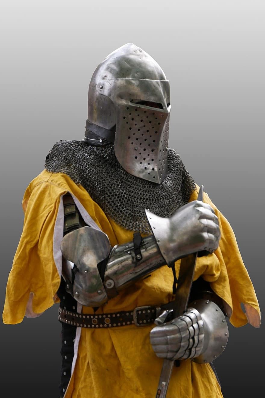 ridder, middelalderen, rustning, rustningstøj, arbejdshjelm, bevæbnede styrker, herrer, krig, militær, sværd, hær