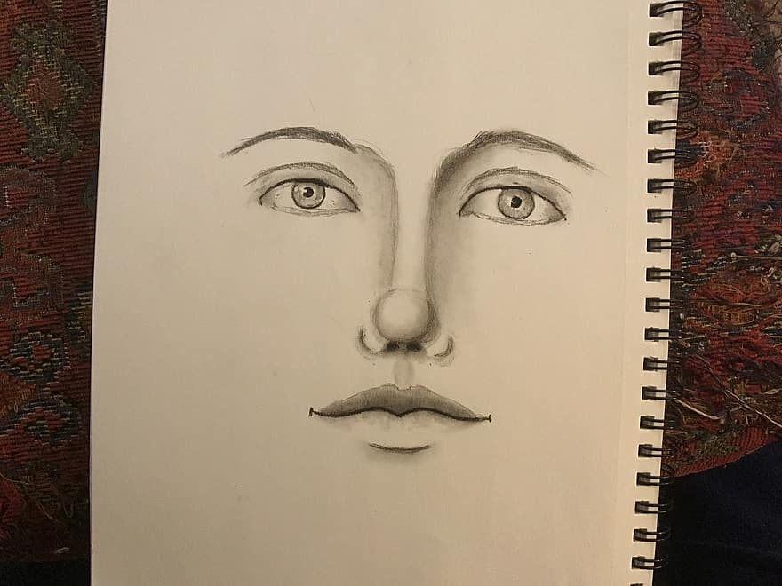 Face, Sketch, Sketchbook, Charcoal, Charcoal Drawing, Eyes, Nose, Lips, Drawing, Art, Artwork