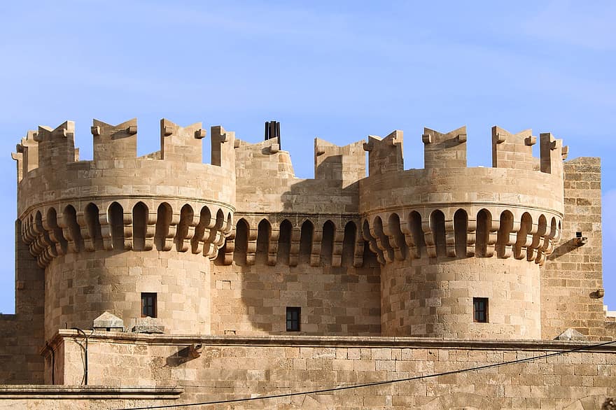 Rhodes, a nagy mester palotája, Görögország, kastély, utazni, idegenforgalom, történelmi, építészet, épület, régi, Mandraki