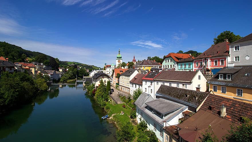 Vaidhofenas prie Ybbso, Austrijoje, Miestas, žemutinė Austrija, Ybbs slėnis, architektūra, žinoma vieta, stogas, istorija, kultūros, pastato išorė