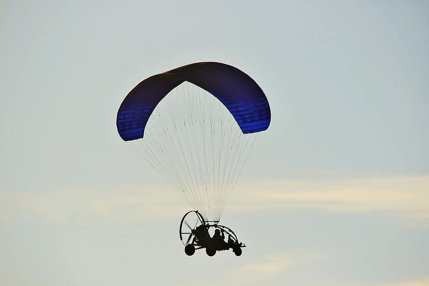 Triciclo Paracaídas, recreación, aventuras, al aire libre, motorizado, parafoil, pabellón, volador, cielo, aviación, Deportes extremos