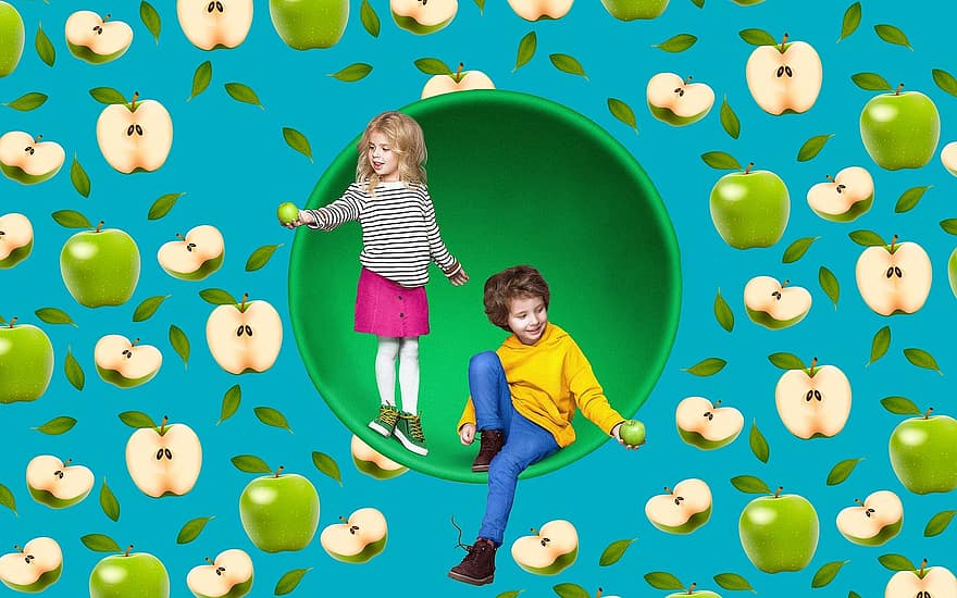 bērni, ābolus, tekstūra, augļi, veselība, bērnībā, uzturs, bioloģiski, bērnudārzs