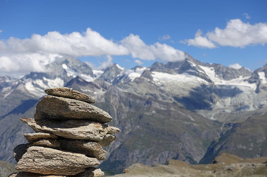 mojón, piedras, montañas, rocas, pila de piedra, equilibrar, Alpes, alpino, cordillera, campo, naturaleza