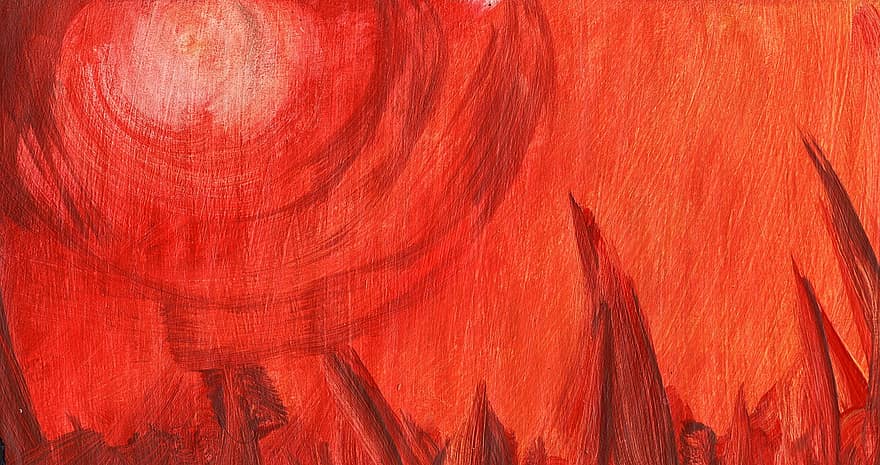 Abstract, Red, Heat, Painting, Mars, Hell, Sun, Blaze, Fireball, Crag, Mountains