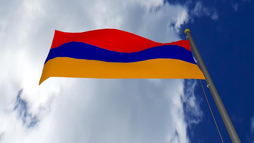 アルメニア人、全国の、青、旗、世界、国家、国、歴史、古い、シンボル、エンブレム