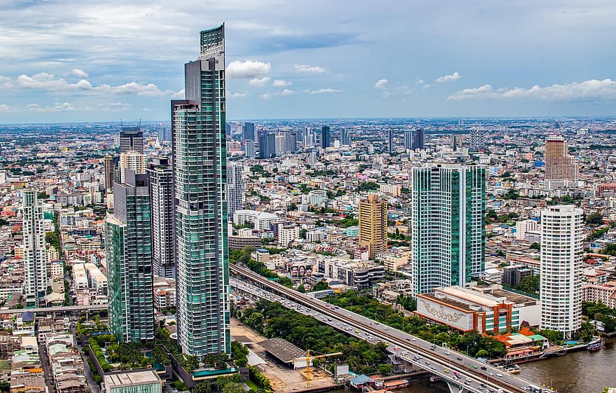 bangkok, by, bygninger, panorama, skyskrapere, skyline, høyhuset, bybildet, sentrum, metropolis, moderne