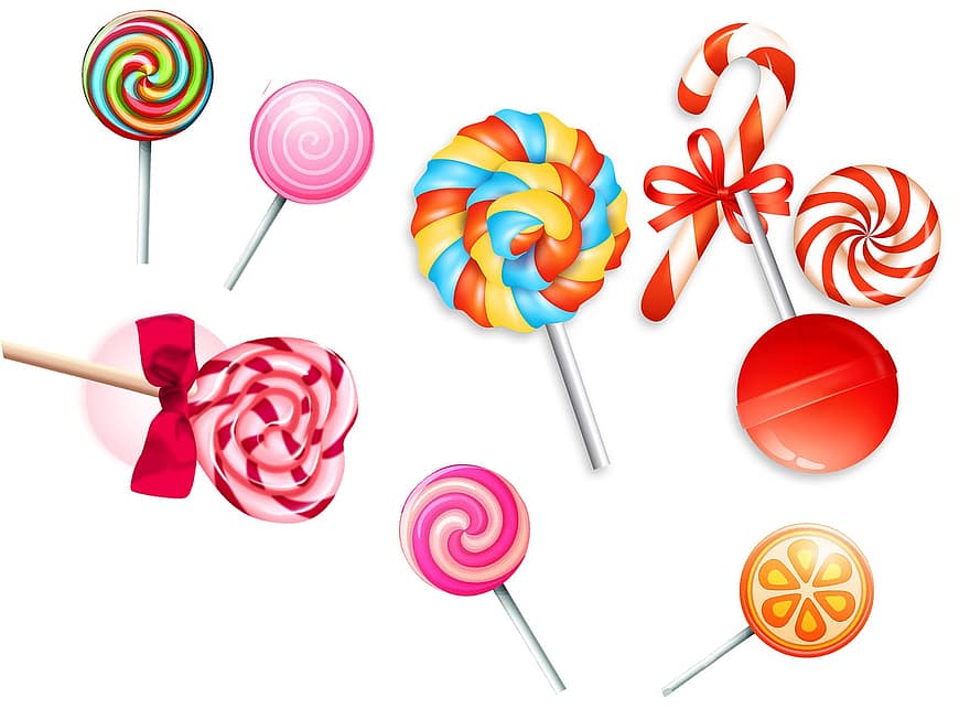snoep, lolly, voedsel, snoepgoed, traktaties, assortiment, suiker, multi gekleurd, spiraal, verzameling, cirkel