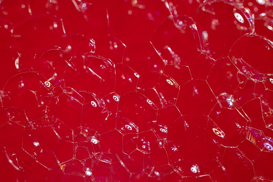 Soap Bubbles, Red Background, Macro, backgrounds, abstract, close-up, pattern, wet, backdrop, bubble, shiny
