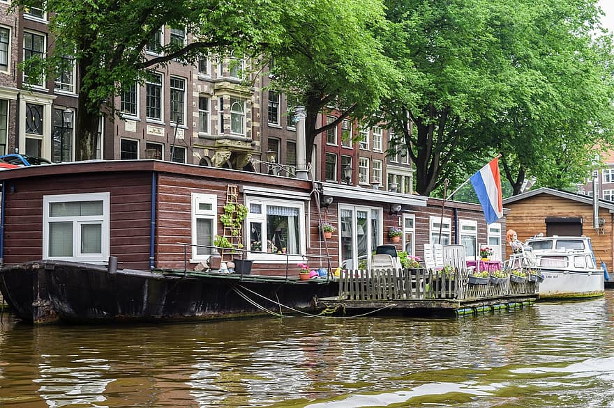 лодка, плавучий дом, река, канал, Амстердам, Голландия, воды