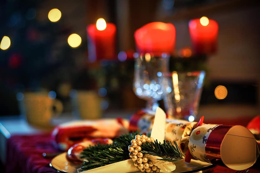 jul, dekoration, första advent, måltid, ljus, tabell, firande, julbelysning, dricksglas, vin, vinter-