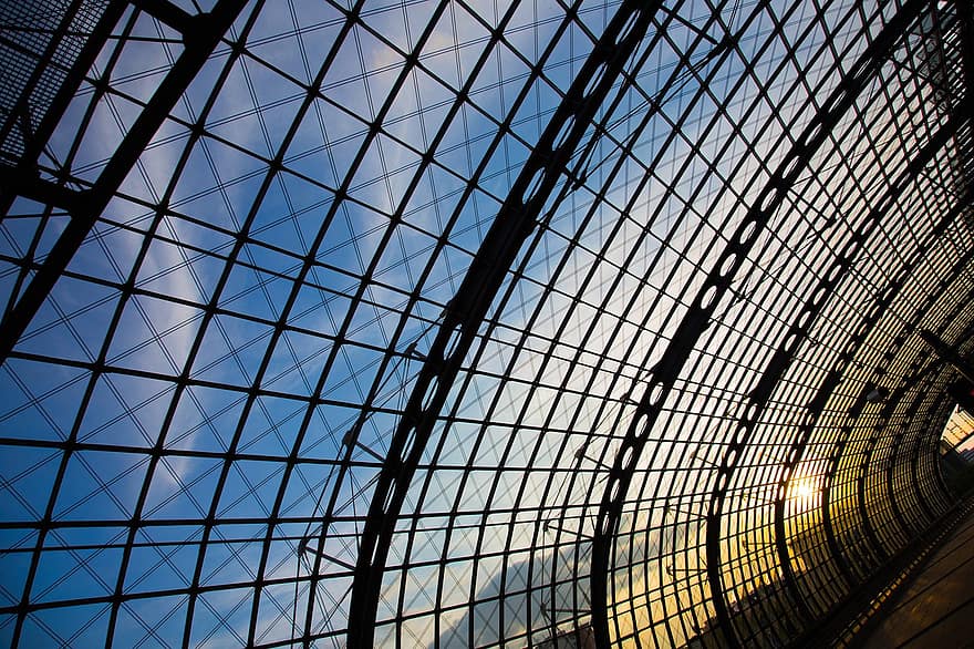 скляний купол, скляна стіна, залізнична станція, Берлін, архітектура, Німеччина, вікна, скляні вікна, фасад, скло, небо