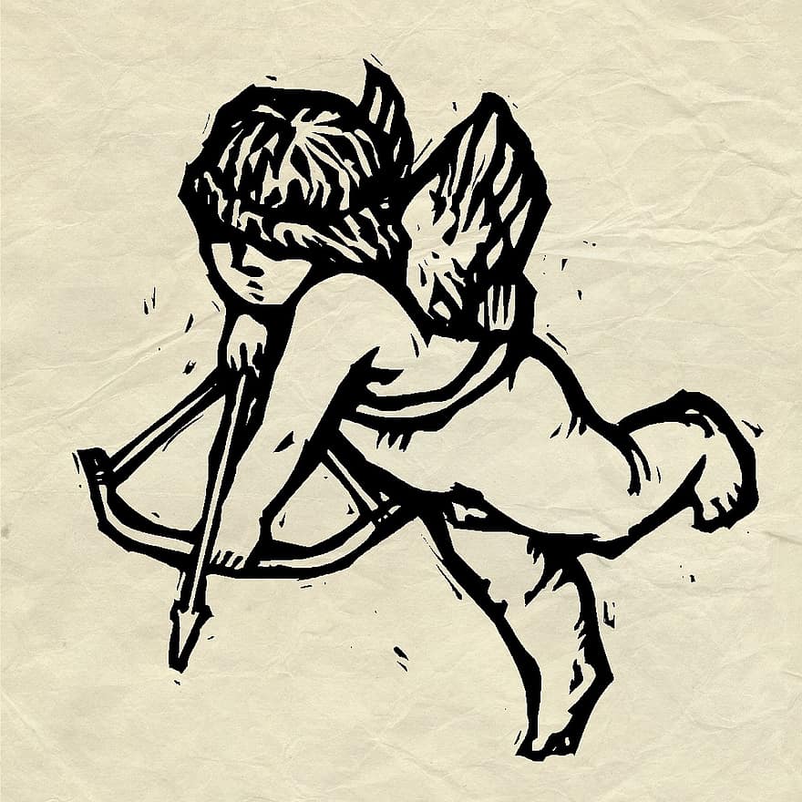 Cupido, dibuix, pergamí, amor, cor, Sant Valentí, àngel, romàntic, targeta, bonic, fletxa