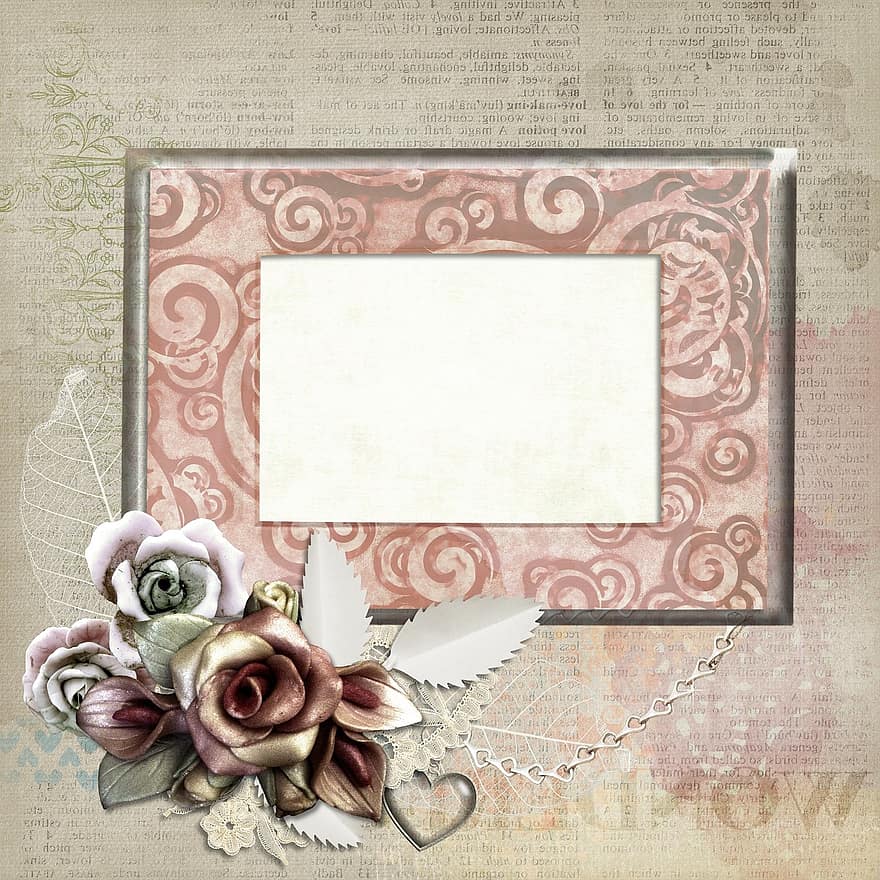 álbum de recortes, página, arte, grunge, pergamino, fondo, cuadro, Rosa, rosado, decoración, flor