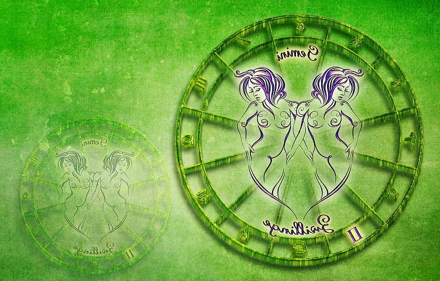 jumeaux, signe du zodiaque, horoscope, astrologie, symbole, zodiaque, Gémeaux, nouvel Age, interprétation, vert, jaune