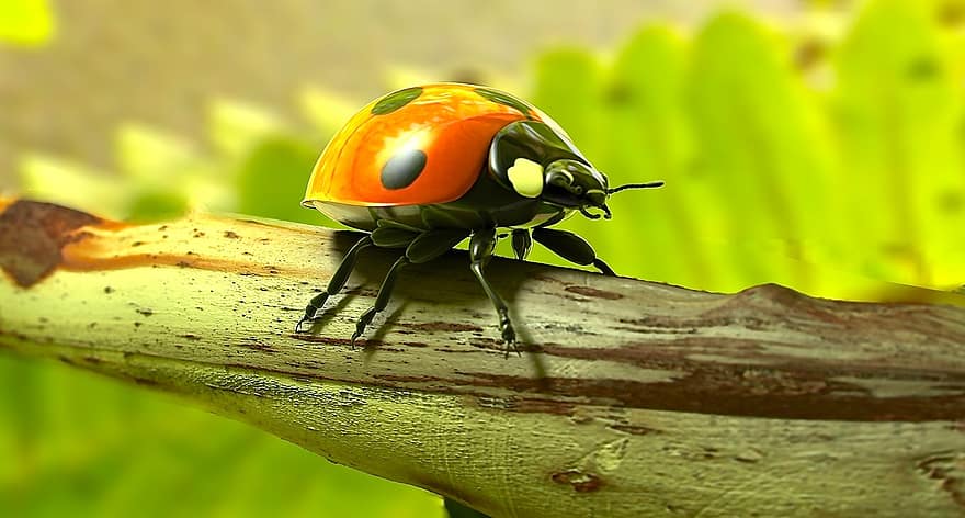 Ladybug, Beetle, Lucky Charm, Nature, Insect, 3d, Rendering, Occlusion, Raydiosity, Animation, Graphic