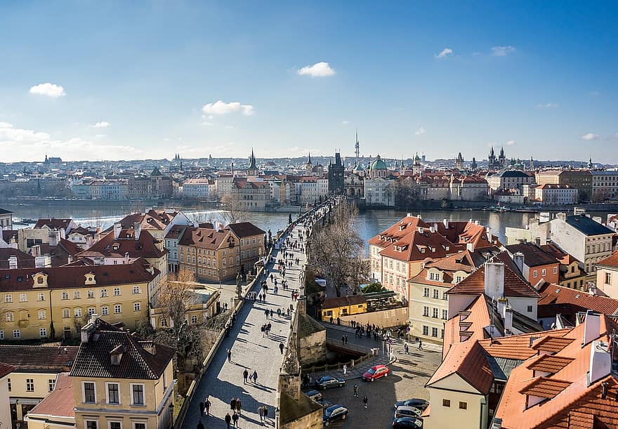 Prága, moldova, charles híd, Cseh Köztársaság, Európa, vlatva, főváros, Praha, Old Town Bridge Tower, torony, városkép